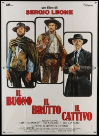9f240 GOOD, THE BAD & THE UGLY Italian 2p R1970s Casaro art of Eastwood, Van Cleef & Wallach, Leone!