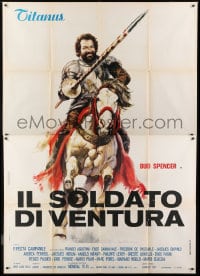 9f245 IL SOLDATO DI VENTURA Italian 2p 1976 art of soldier of fortune Bud Spencer on horseback!