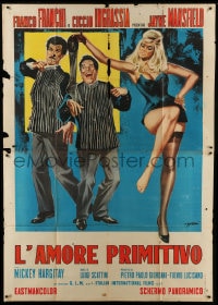 9f259 PRIMITIVE LOVE Italian 2p 1964 Symeoni art of sexy Jayne Mansfield with Franco & Ciccio!