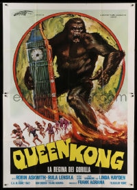 9f260 QUEEN KONG Italian 2p 1977 fantastic art of giant ape terrorizing Big Ben in London!