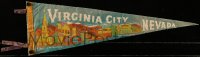 9f096 VIRGINIA CITY NEVADA 8x30 souvenir pennant 1960s cool art of the city's main attractions!