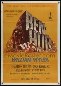 9f077 BEN-HUR Swiss R1960s Charlton Heston, William Wyler classic epic, cool chariot & title art!