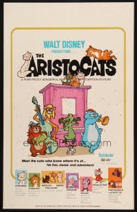 9f287 ARISTOCATS WC 1971 Walt Disney feline jazz musical cartoon, great colorful image!