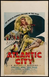 9f289 ATLANTIC CITY WC 1944 sexy art of Constance Moore with bonnet & umbrella by Schaeffer!