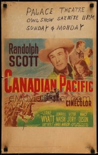 9f317 CANADIAN PACIFIC WC 1949 great montage of cowboy Randolph Scott & pretty Jane Wyatt!