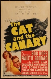 9f322 CAT & THE CANARY WC 1939 monster hand threatening Bob Hope & sexy Paulette Goddard!
