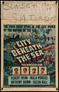 9f326 CITY BENEATH THE SEA WC 1953 Budd Boetticher, cool art of deep sea divers by Reynold Brown!