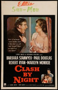 9f327 CLASH BY NIGHT WC 1952 Fritz Lang, Barbara Stanwyck, Douglas, Ryan, Marilyn Monroe shown!