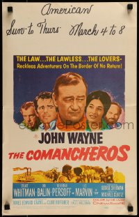 9f328 COMANCHEROS WC 1961 artwork of cowboy John Wayne & top cast, directed by Michael Curtiz!