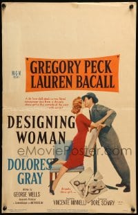 9f338 DESIGNING WOMAN WC 1957 different art of Gregory Peck & Lauren Bacall kissing!