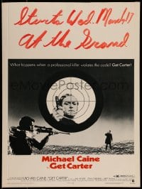 9f365 GET CARTER WC 1971 different image of Michael Caine with gun in assassin's target, rare!