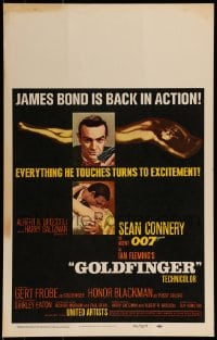 9f371 GOLDFINGER WC 1964 two great images of Sean Connery as James Bond 007 & golden Eaton, rare!