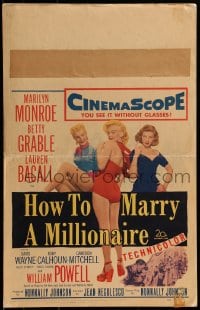 9f381 HOW TO MARRY A MILLIONAIRE WC 1953 full-length sexy Marilyn Monroe, Grable & Lauren Bacall!
