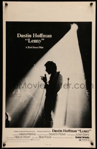 9f402 LENNY WC 1974 cool silhouette image of Dustin Hoffman as comedian Lenny Bruce at microphone!