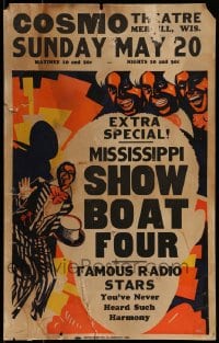 9f556 MISSISSIPPI SHOW BOAT FOUR stage show WC 1934 Ken Wagner art, famous radio stars, rare!