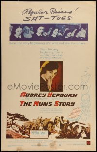 9f428 NUN'S STORY WC 1959 religious missionary Audrey Hepburn was not like the others, Peter Finch!