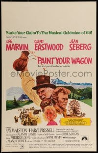 9f438 PAINT YOUR WAGON WC 1969 Ron Lesser art of Clint Eastwood, Lee Marvin & pretty Jean Seberg!