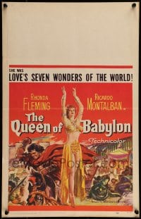 9f449 QUEEN OF BABYLON WC 1956 art of sexy Rhonda Fleming, love's seven wonders of the world!