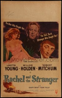 9f450 RACHEL & THE STRANGER WC 1948 William Holden & Robert Mitchum fight over Loretta Young!