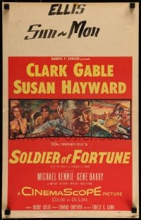 9f464 SOLDIER OF FORTUNE WC 1955 art of Clark Gable shooting gun, plus sexy Susan Hayward!