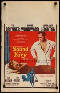 9f469 SOUND & THE FURY WC 1959 close up of Yul Brynner with hair standing over Joanne Woodward!