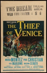 9f489 THIEF OF VENICE WC 1952 Il Ladro di Venezia, art of Paul Christian carrying sexy Maria Montez!