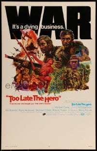 9f499 TOO LATE THE HERO WC 1970 Robert Aldrich, cool art of Michael Caine & Cliff Robertson, WWII!