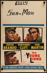 9f520 YOUNG LIONS WC 1958 art of Nazi Marlon Brando, Dean Martin & Montgomery Clift!