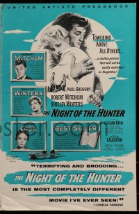 9f037 NIGHT OF THE HUNTER pressbook 1956 Robert Mitchum & Shelley Winters, Laughton classic noir!