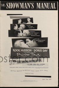 9f043 PILLOW TALK pressbook 1959 bachelor Rock Hudson loves pretty career girl Doris Day, classic!