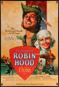 9g109 ADVENTURES OF ROBIN HOOD 1sh R1989 great Rodriguez art of Errol Flynn & Olivia De Havilland!