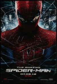 9g126 AMAZING SPIDER-MAN teaser DS 1sh 2012 portrait of Andrew Garfield in title role over city!