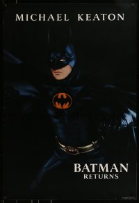 9g166 BATMAN RETURNS teaser 1sh 1992 Burton, image of Michael Keaton in title role, undated design!