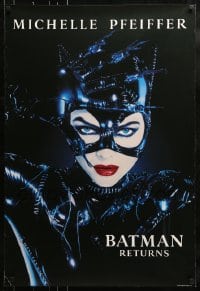 9g168 BATMAN RETURNS teaser 1sh 1992 Tim Burton, Michelle Pfeiffer as Catwoman, undated design!