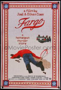 9g341 FARGO DS 1sh 1996 a homespun murder story from Coen Brothers, Dormand, needlepoint design!