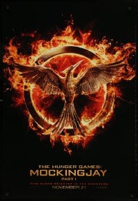 9g453 HUNGER GAMES: MOCKINGJAY - PART 1 teaser DS 1sh 2014 logo, fire burns brighter in the darkness