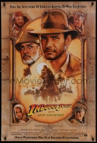 9g472 INDIANA JONES & THE LAST CRUSADE advance 1sh 1989 Ford/Connery over a brown background by Drew