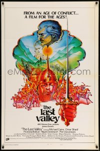 9g555 LAST VALLEY style A int'l 1sh 1971 James Clavell, Michael Caine, cool art by Isadore Gettzer!