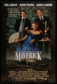 9g626 MAVERICK int'l DS 1sh 1994 different image of Mel Gibson & pretty Jodie Foster playing poker!