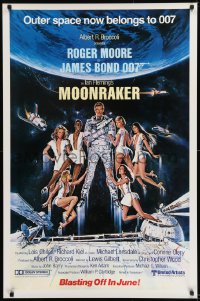 9g008 MOONRAKER advance 1sh 1979 Roger Moore as James Bond by Goozee, blasting off in June!