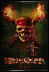 9g718 PIRATES OF THE CARIBBEAN: DEAD MAN'S CHEST teaser DS 1sh 2006 great image of skull & torches!
