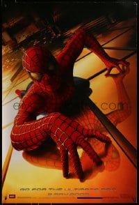 9g841 SPIDER-MAN teaser DS 1sh 2002 Tobey Maguire climbing building, Sam Raimi, Marvel Comics!