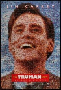9g937 TRUMAN SHOW teaser DS 1sh 1998 really cool mosaic art of Jim Carrey, Peter Weir