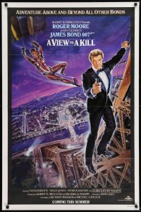 9g016 VIEW TO A KILL advance 1sh 1985 art of Roger Moore & Jones by Goozee over purple background!