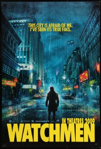 9g966 WATCHMEN int'l teaser DS 1sh 2009 Jackie Earle Haley as Rorschach, the city is afraid of me!