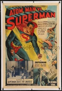 9h007 ATOM MAN VS SUPERMAN linen chapter 15 1sh 1950 Kirk Alyn in costume in BOTH art & inset photo!
