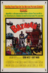 9h008 BATMAN linen 1sh 1966 Adam West & Burt Ward w/ villains Meriwether, Romero, Meredith & Gorshin