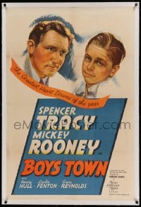 9h022 BOYS TOWN linen style C 1sh 1938 Spencer Tracy as Father Flannagan, Mickey Rooney, ultra rare!