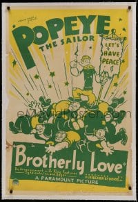 9h026 BROTHERLY LOVE linen 1sh 1936 art of Popeye the Sailor on pile of men he beat up, ultra rare!