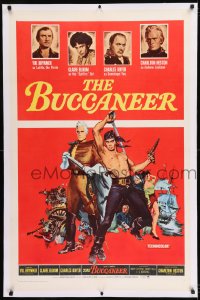 9h027 BUCCANEER linen 1sh R1965 art of Yul Brynner & Charlton Heston, directed by Anthony Quinn!